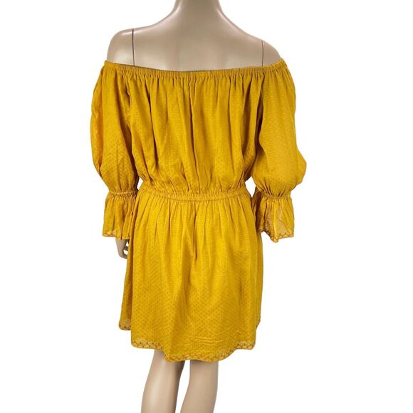 Tularosa Revolve Luna Off Shoulder Mini Dress LARGE Yellow Marigold Embroidered - Picture 6 of 10